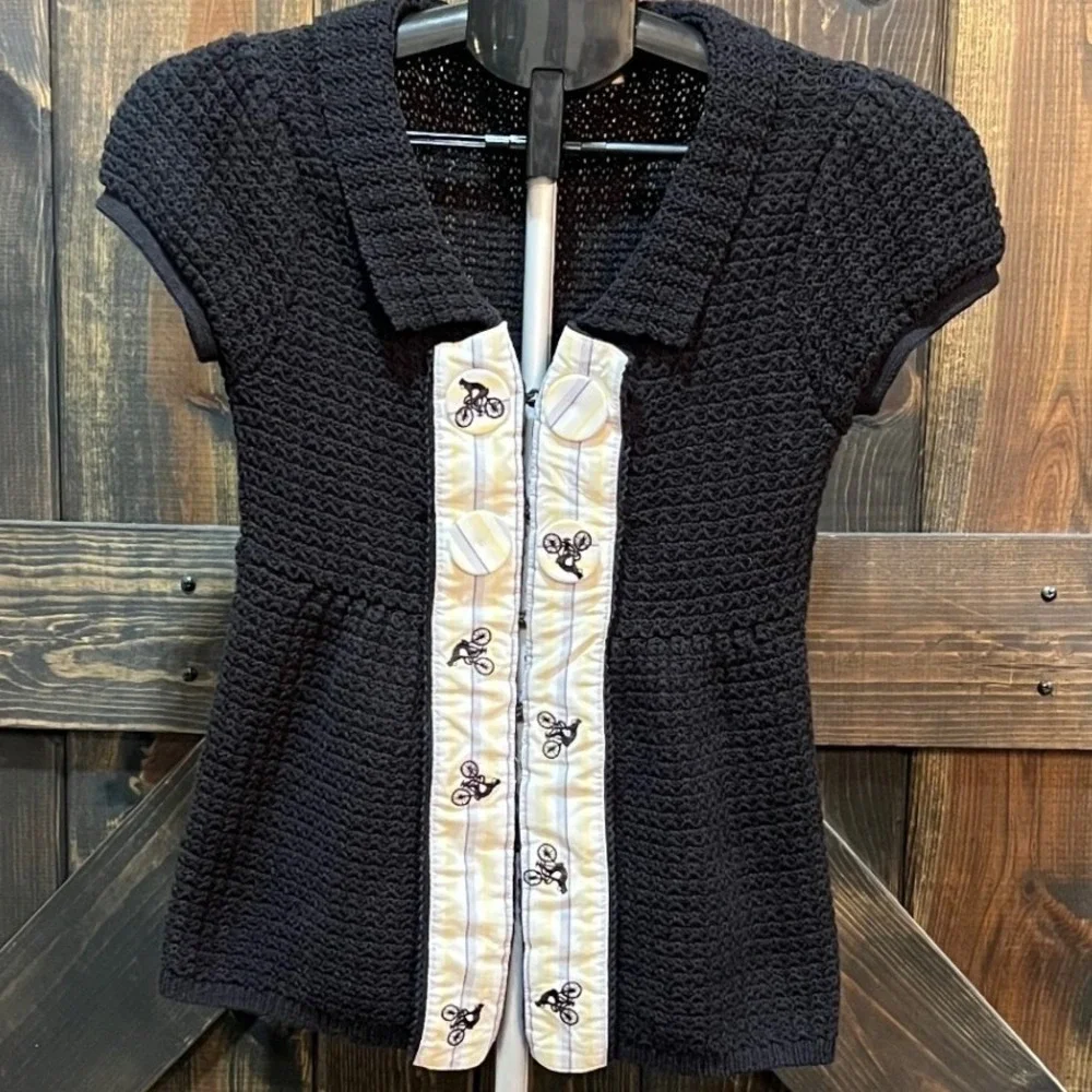 Anthropologie Moth Motion Study Cardigan Size XS Black Bicycle Textured Boho Art - Picture 1 of 7